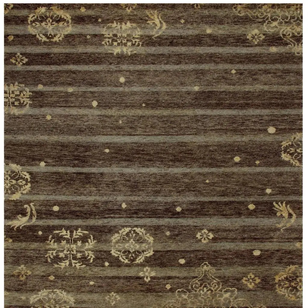 8' X 10' Brown And Tan Striped Hand Knotted Area Rug Homeroots Home Decor