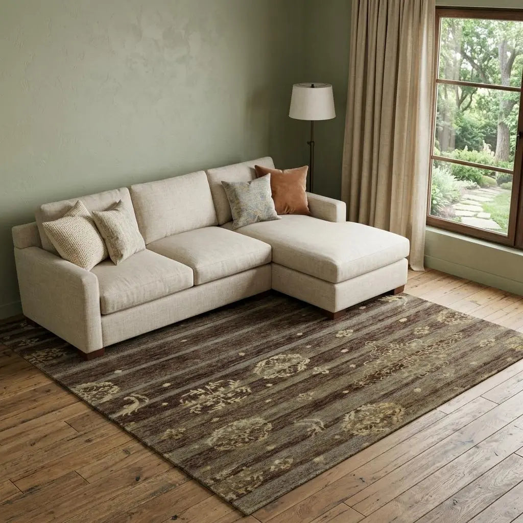 8' X 10' Brown And Tan Striped Hand Knotted Area Rug Homeroots Home Decor