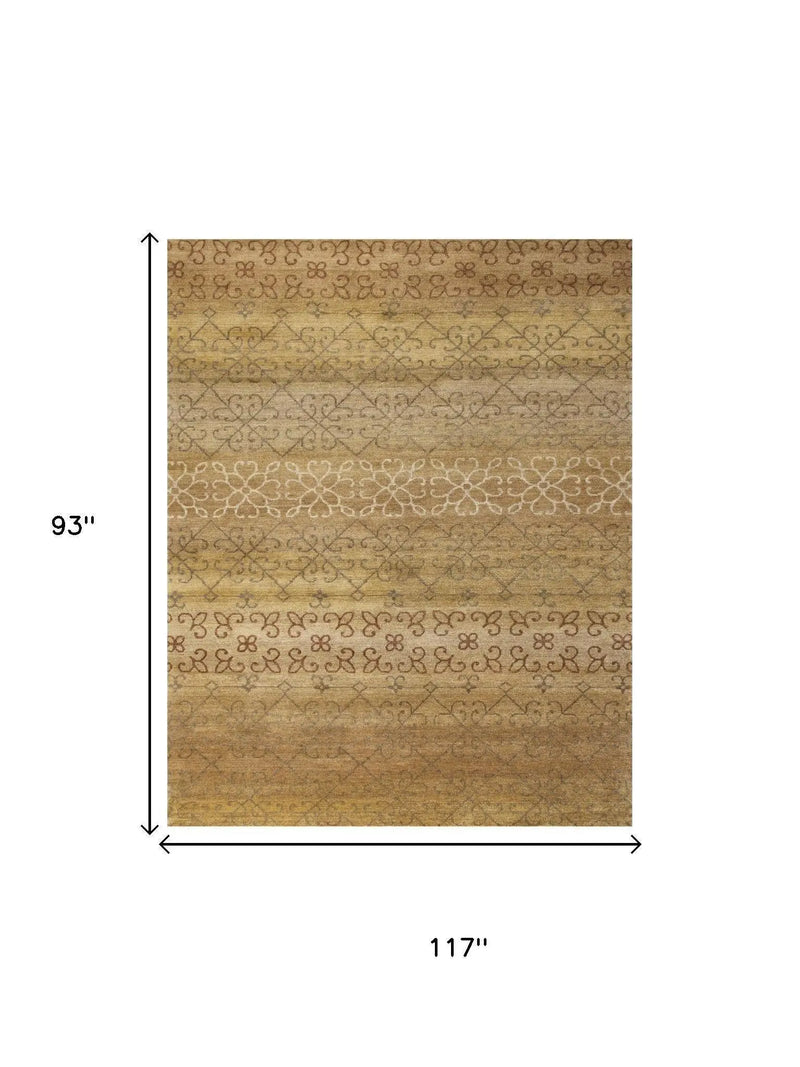 8' X 10' Brown And Tan Wool Geometric Hand Knotted Area Rug Homeroots Home Decor