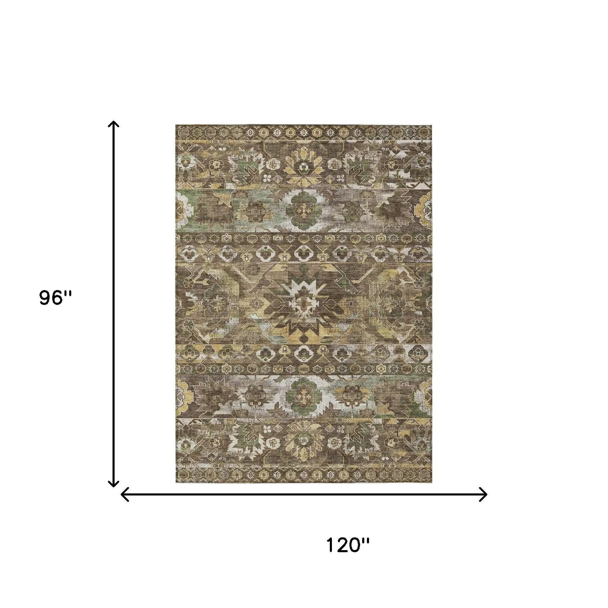 8' X 10' Brown And Taupe Cactus Washable Indoor Outdoor Area Rug Homeroots Outdoor