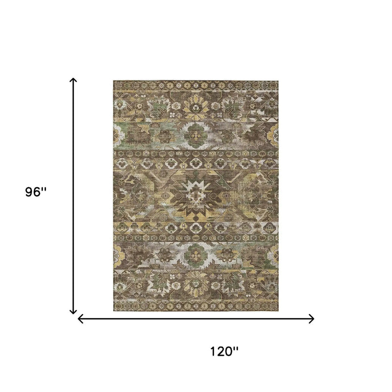 8' X 10' Brown And Taupe Cactus Washable Indoor Outdoor Area Rug Homeroots Outdoor