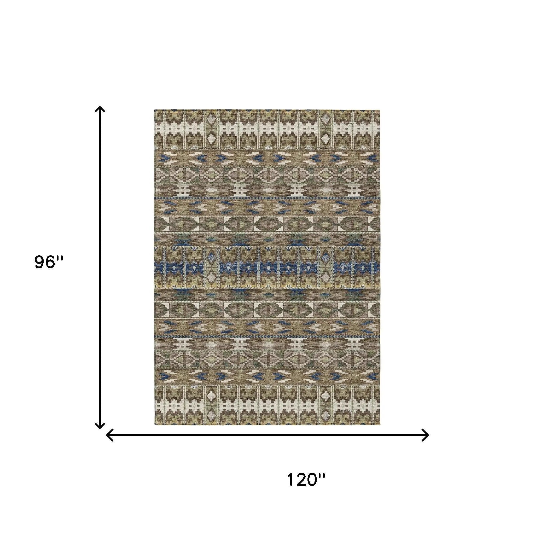 8' X 10' Brown And Taupe Geometric Washable Indoor Outdoor Area Rug Homeroots Outdoor
