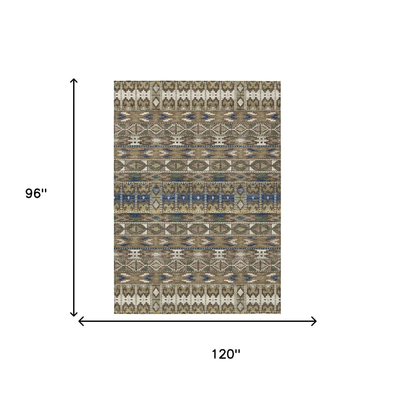 8' X 10' Brown And Taupe Geometric Washable Indoor Outdoor Area Rug Homeroots Outdoor