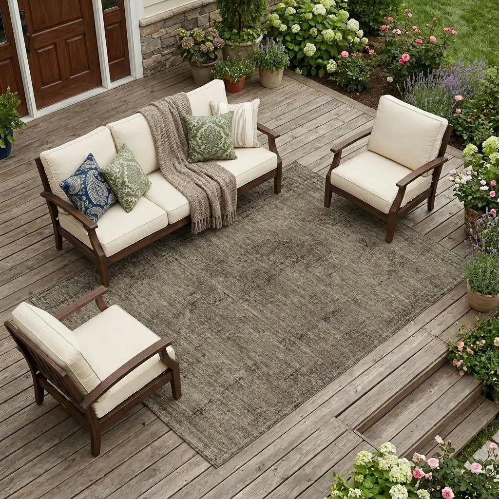8' X 10' Brown And Taupe Oriental Washable Indoor Outdoor Area Rug Homeroots Outdoor