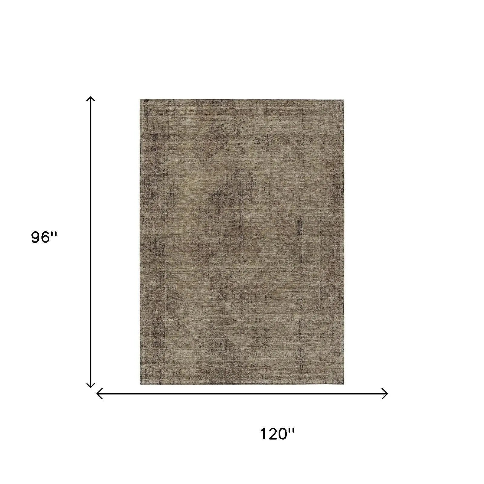 8' X 10' Brown And Taupe Oriental Washable Indoor Outdoor Area Rug Homeroots Outdoor