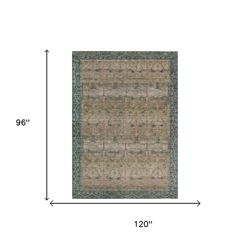 8' X 10' Brown And Taupe Tribal Washable Indoor Outdoor Area Rug Homeroots Outdoor