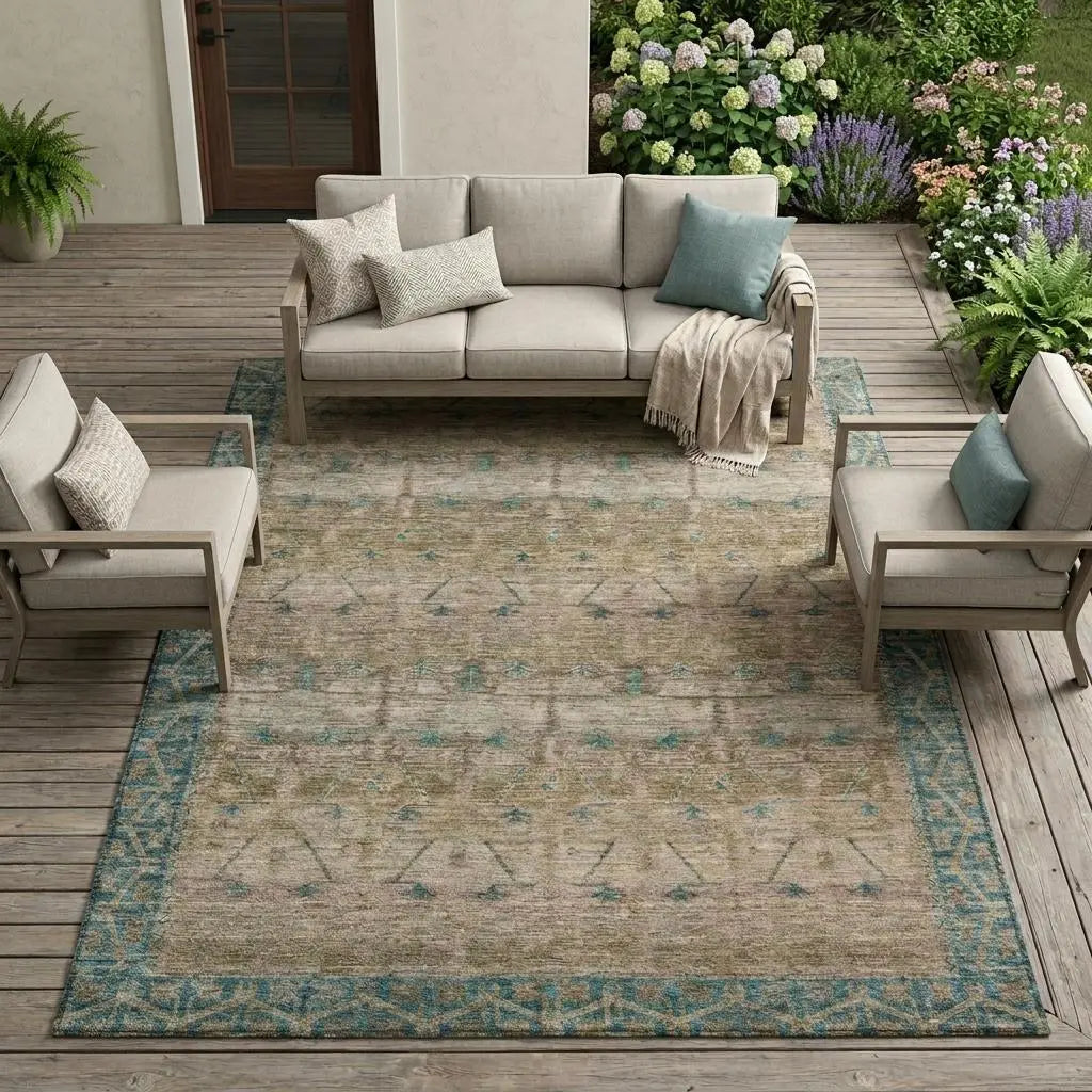 8' X 10' Brown And Taupe Tribal Washable Indoor Outdoor Area Rug Homeroots Outdoor