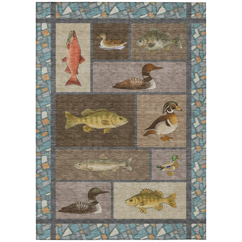 8' X 10' Brown And Teal Blue Floral Medallion Washable Indoor Outdoor Area Rug Homeroots Outdoor