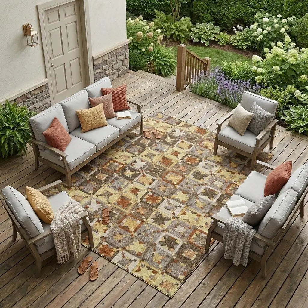 8' X 10' Brown And Wheat Patchwork Washable Indoor Outdoor Area Rug Homeroots Outdoor