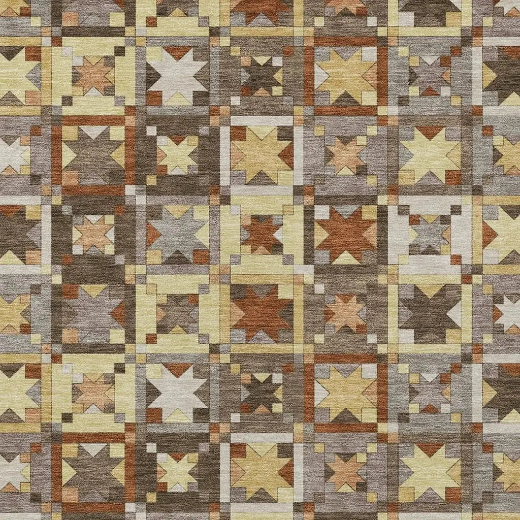8' X 10' Brown And Wheat Patchwork Washable Indoor Outdoor Area Rug Homeroots Outdoor