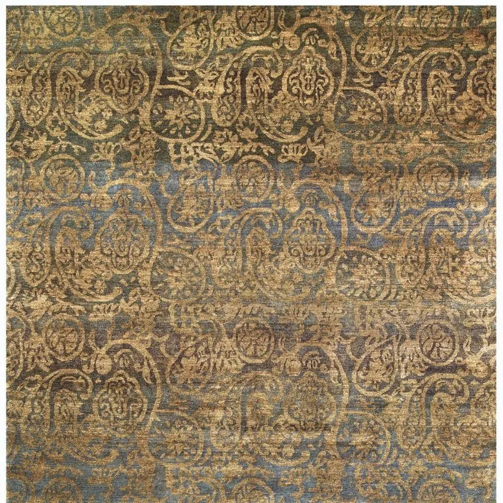 8' X 10' Brown Gold And Blue Wool Paisley Hand Knotted Area Rug Homeroots Home Decor