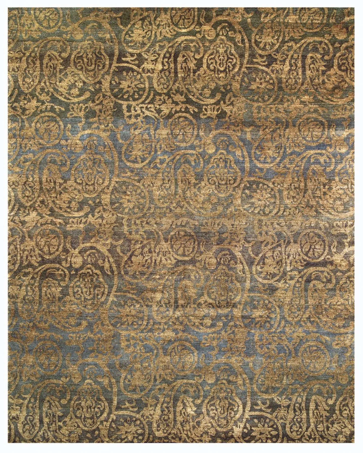 8' X 10' Brown Gold And Blue Wool Paisley Hand Knotted Area Rug Homeroots Home Decor