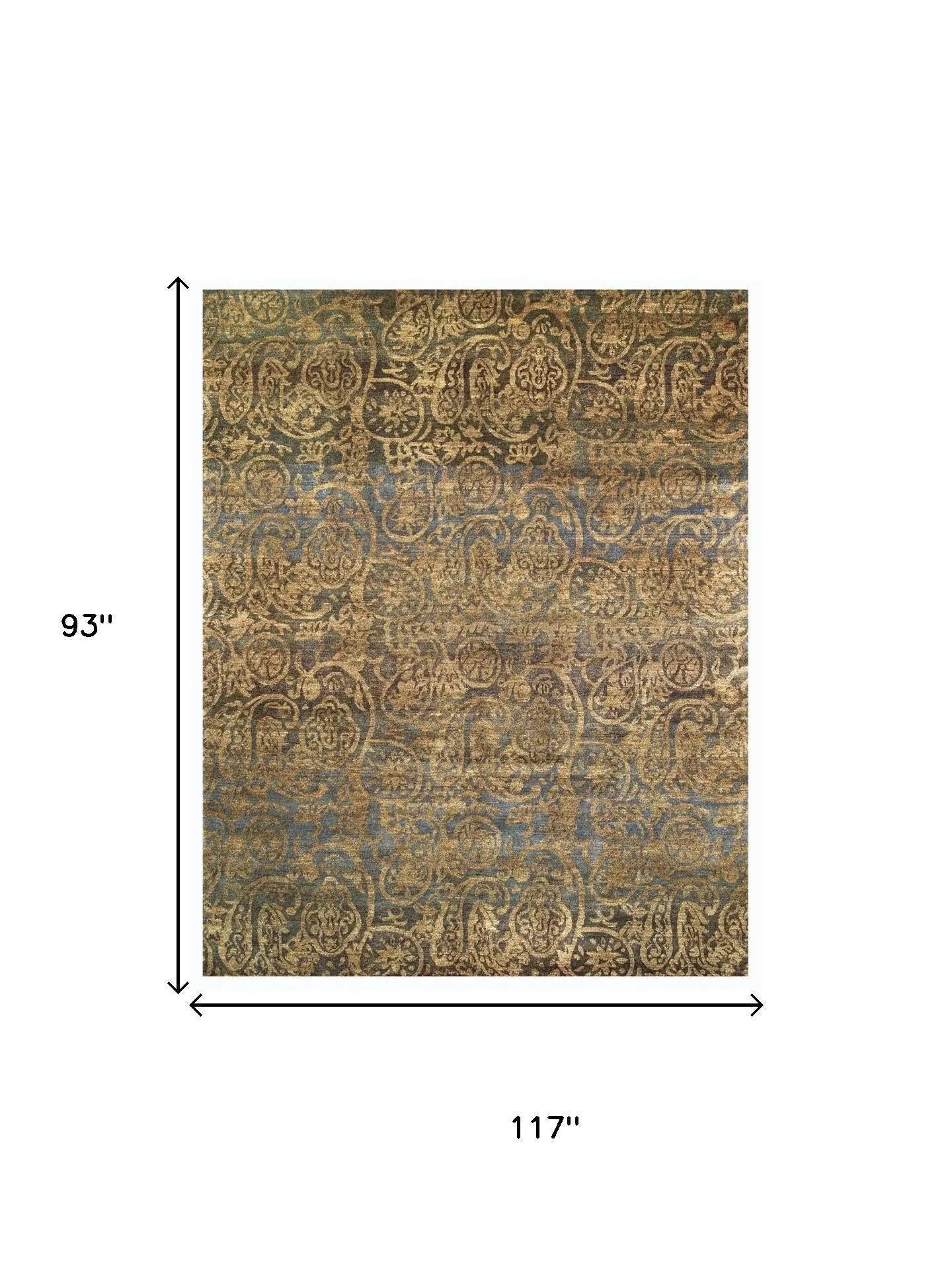 8' X 10' Brown Gold And Blue Wool Paisley Hand Knotted Area Rug Homeroots Home Decor