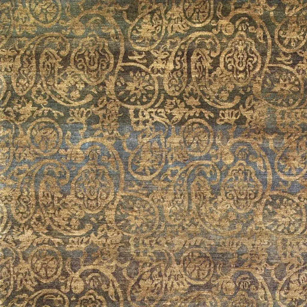 8' X 10' Brown Gold And Blue Wool Paisley Hand Knotted Area Rug Homeroots Home Decor
