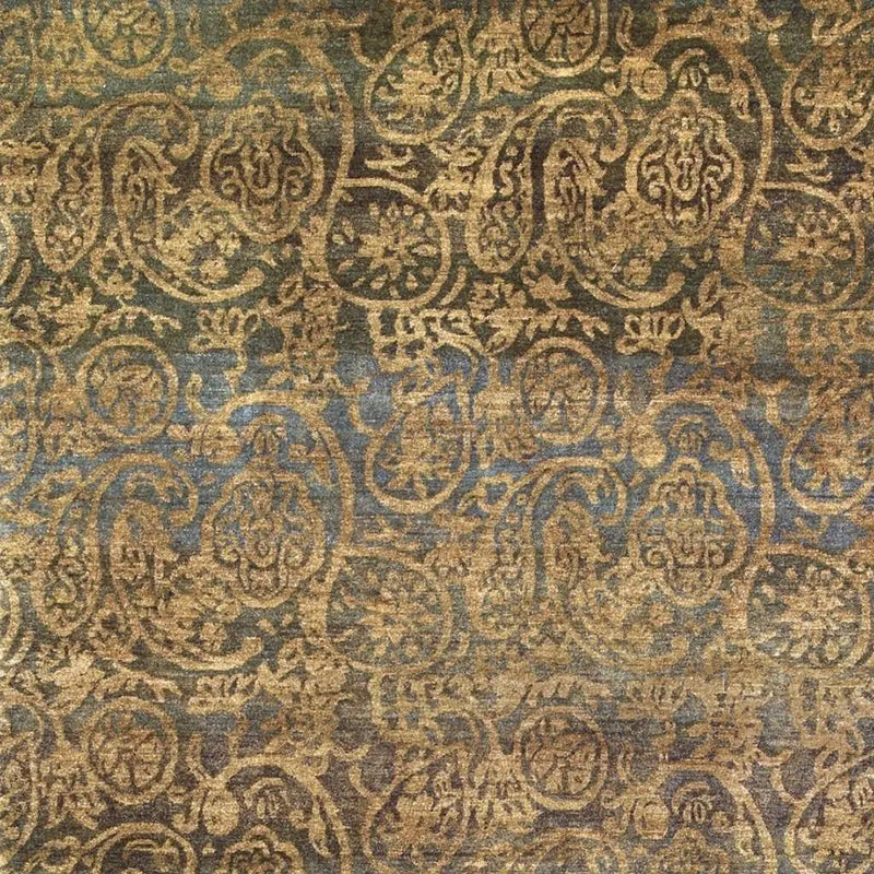 8' X 10' Brown Gold And Blue Wool Paisley Hand Knotted Area Rug Homeroots Home Decor