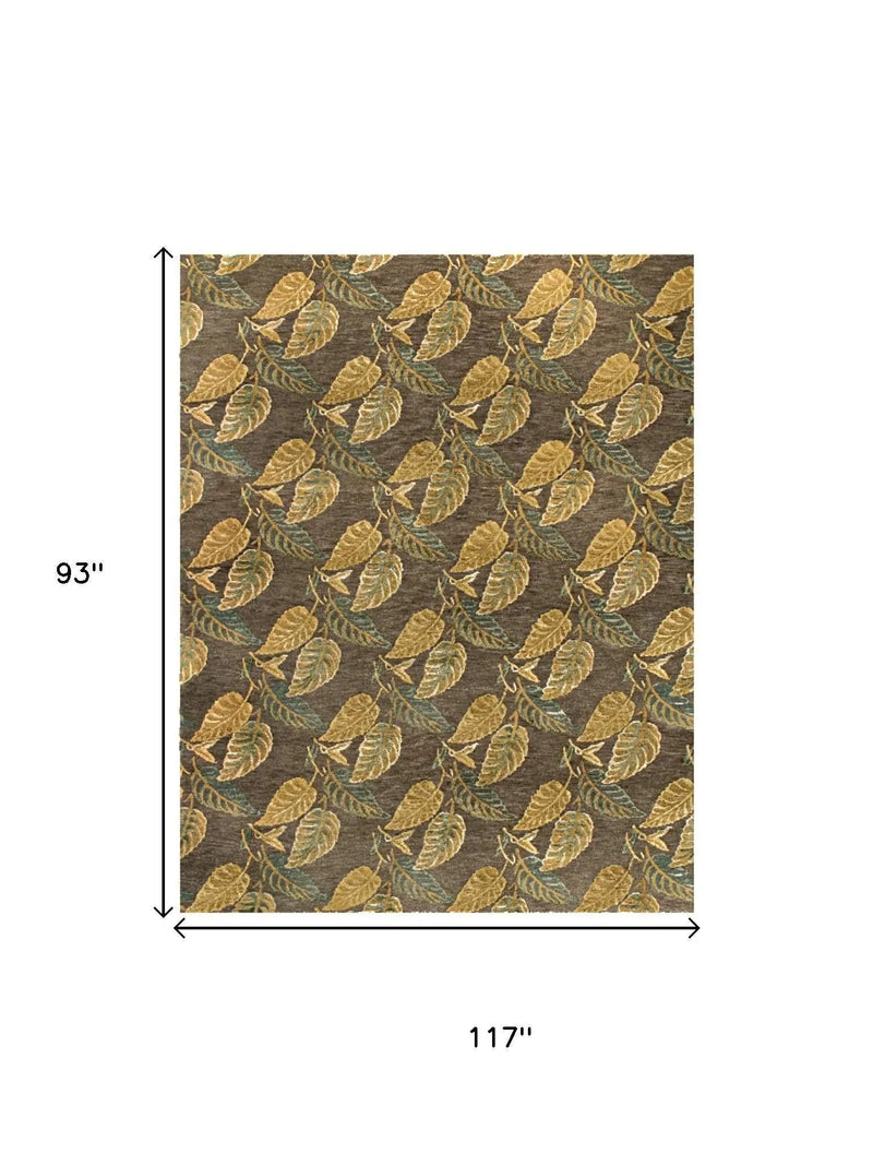 8' X 10' Brown Gold And Gray Floral Hand Knotted Area Rug Homeroots Home Decor