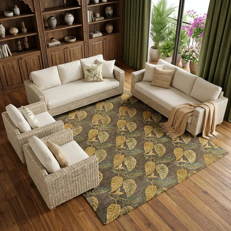 8' X 10' Brown Gold And Gray Floral Hand Knotted Area Rug Homeroots Home Decor
