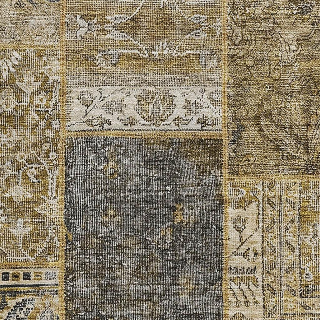8' X 10' Brown Gray And Charcoal Patchwork Washable Area Rug With UV Protection Homeroots Home Decor