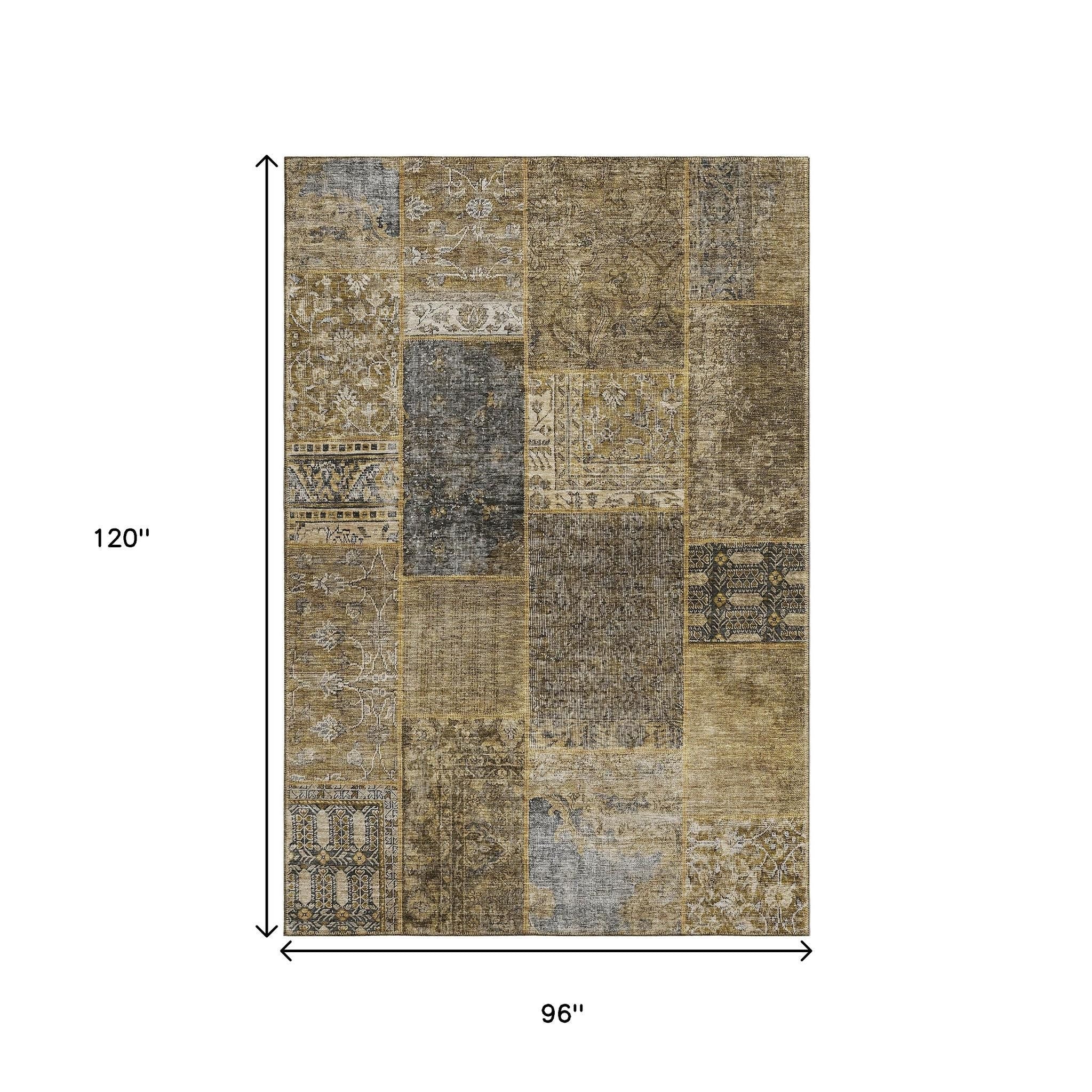 8' X 10' Brown Gray And Charcoal Patchwork Washable Area Rug With UV Protection Homeroots Home Decor