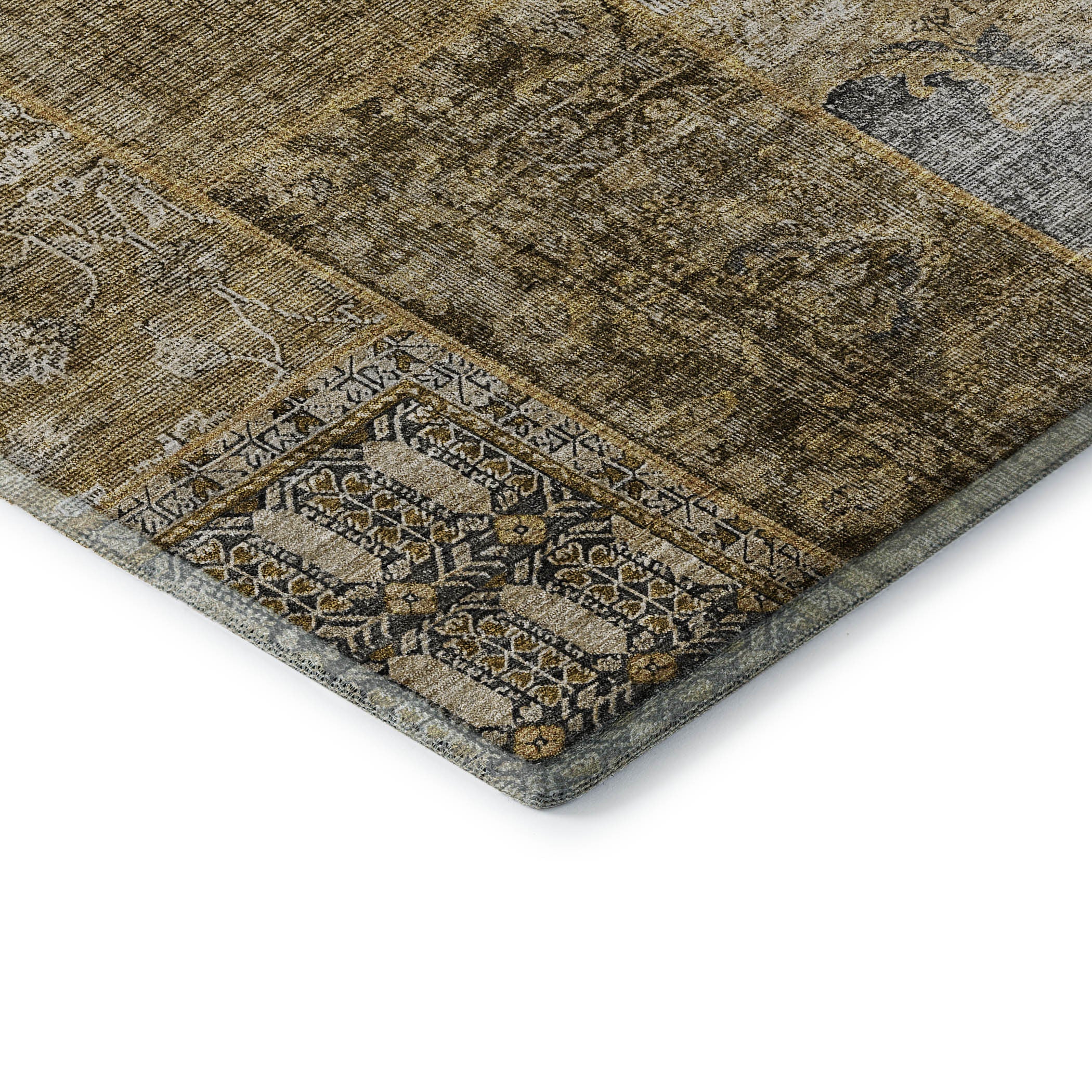 8' X 10' Brown Gray And Charcoal Patchwork Washable Area Rug With UV Protection Homeroots Home Decor