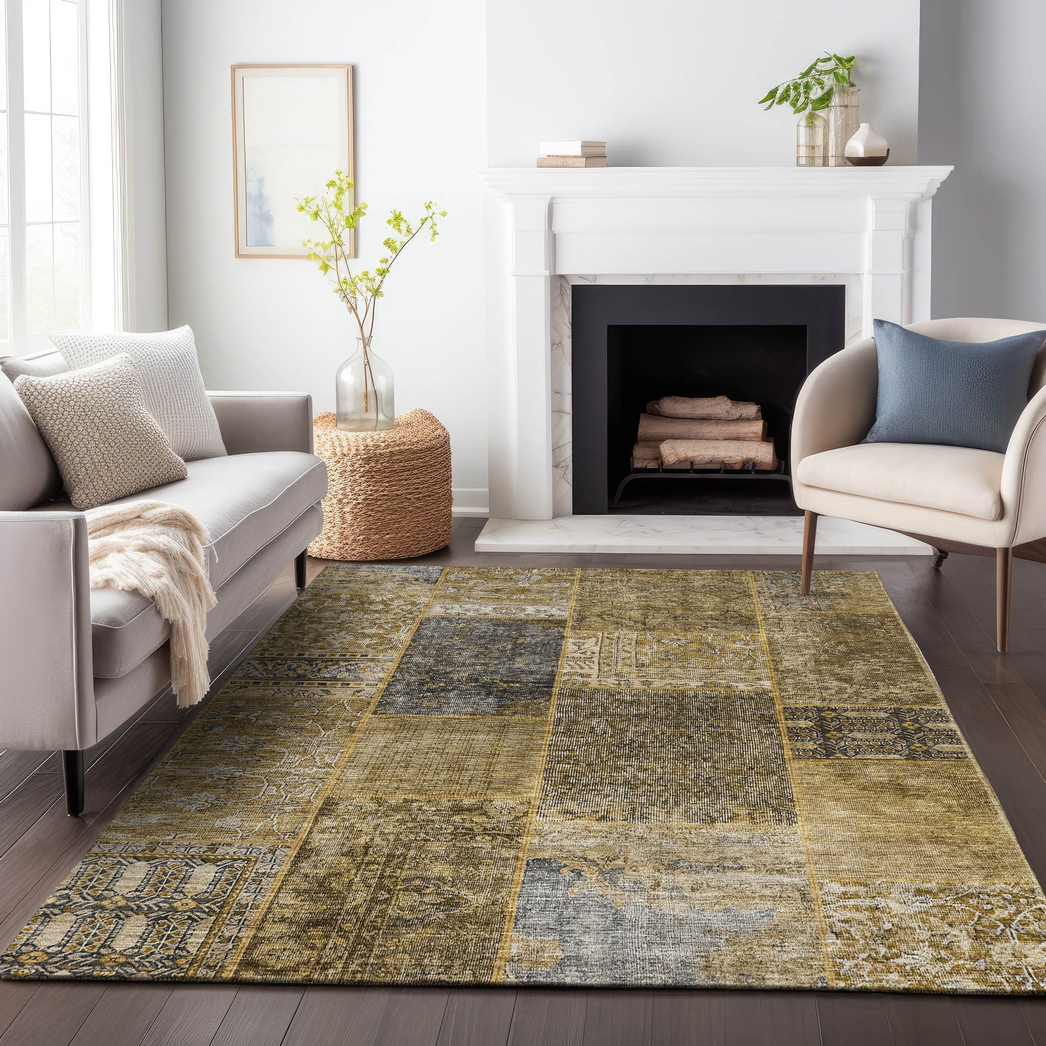 8' X 10' Brown Gray And Charcoal Patchwork Washable Area Rug With UV Protection Homeroots Home Decor