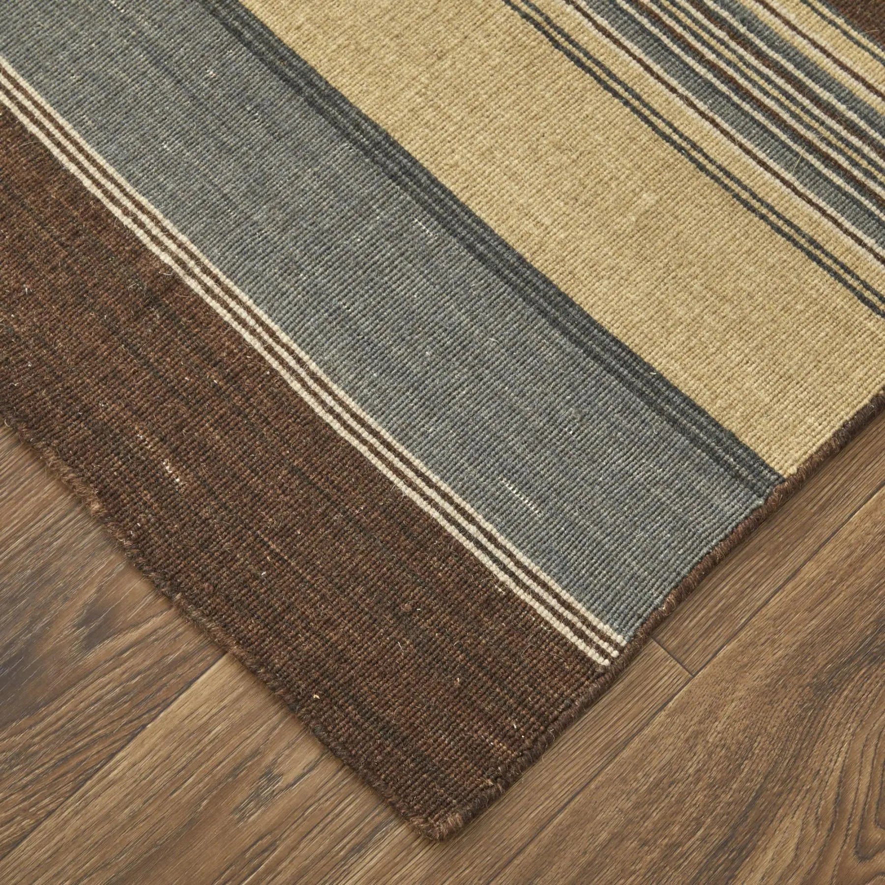 8' X 10' Brown Gray And Yellow Wool Striped Hand Knotted Area Rug Homeroots Home Decor