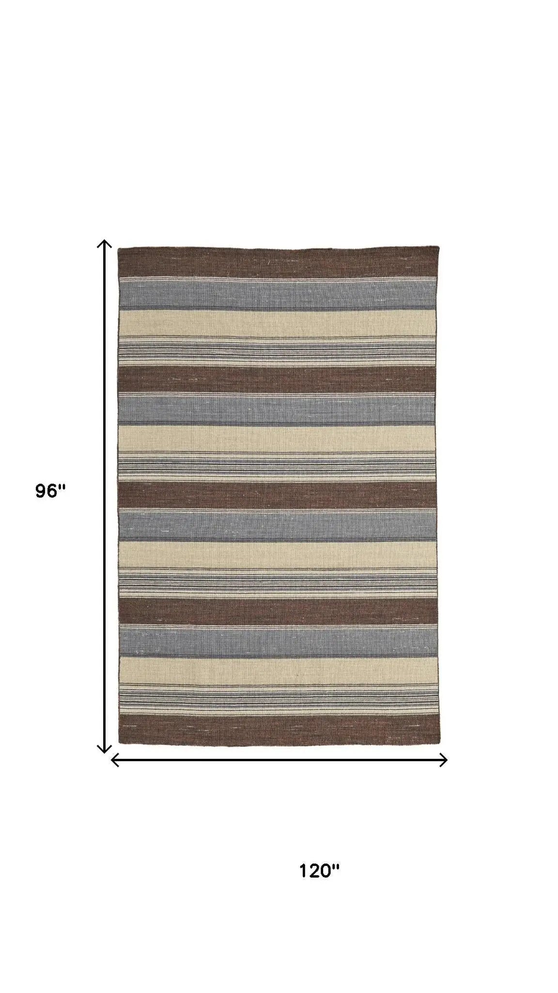 8' X 10' Brown Gray And Yellow Wool Striped Hand Knotted Area Rug Homeroots Home Decor