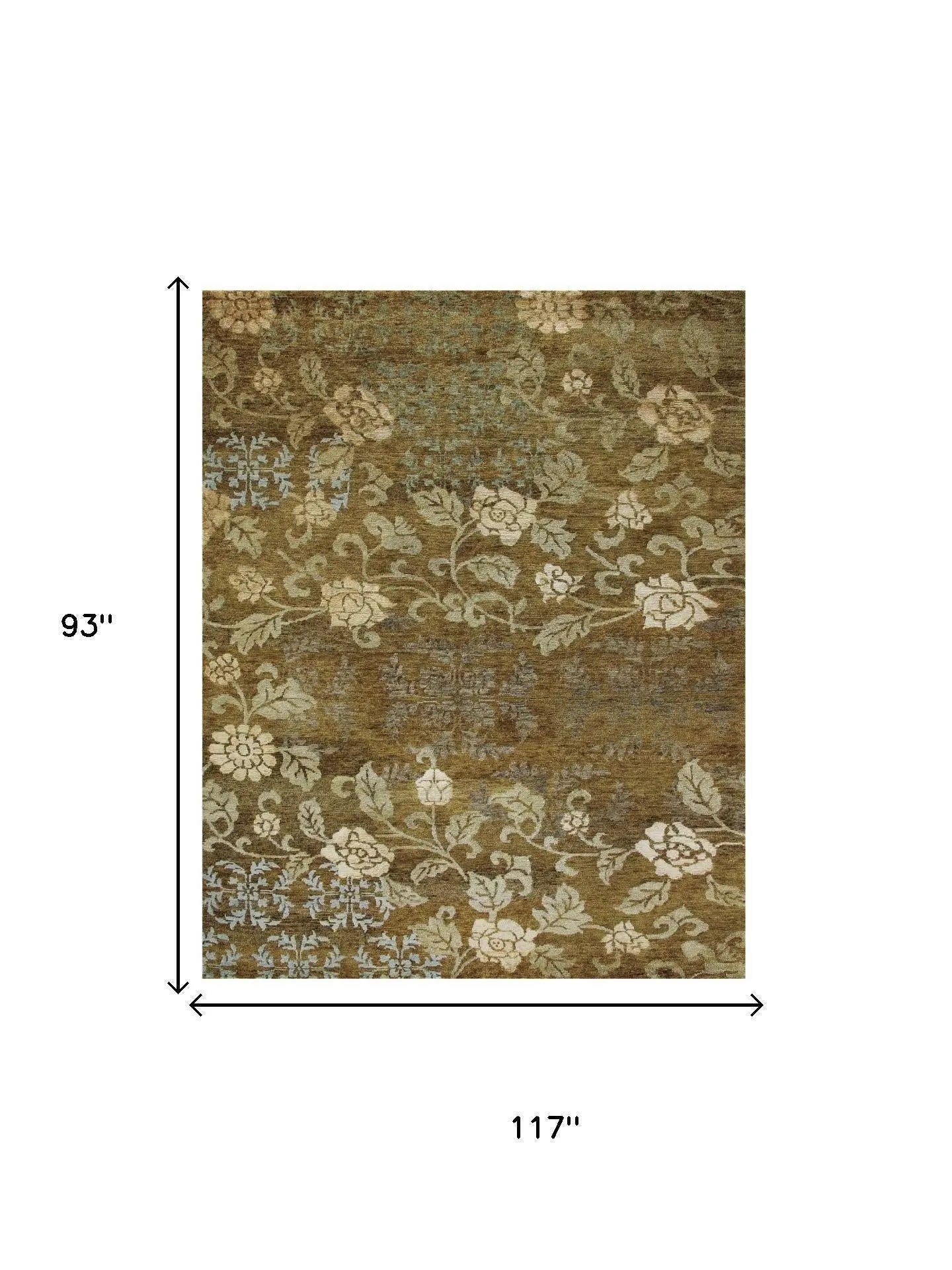 8' X 10' Brown Green And Blue Floral Hand Knotted Area Rug Homeroots Home Decor