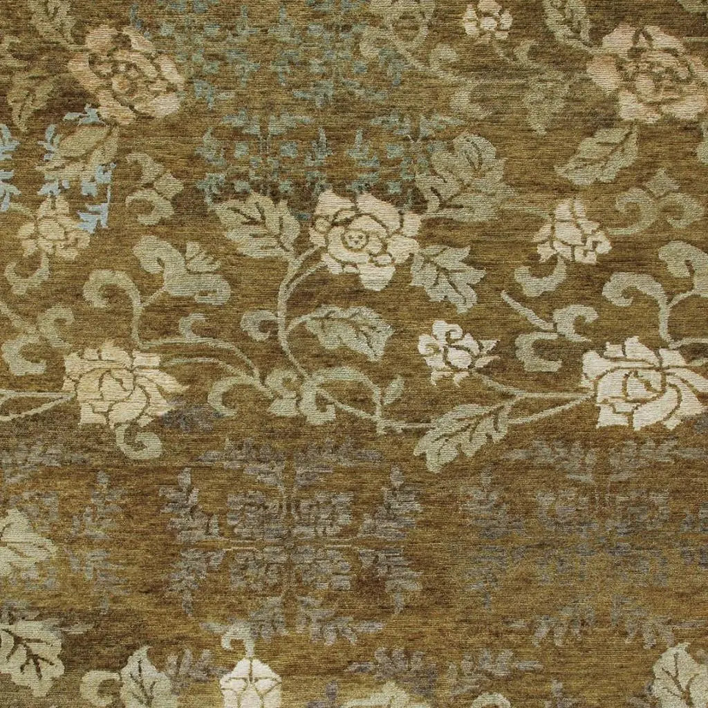 8' X 10' Brown Green And Blue Floral Hand Knotted Area Rug Homeroots Home Decor
