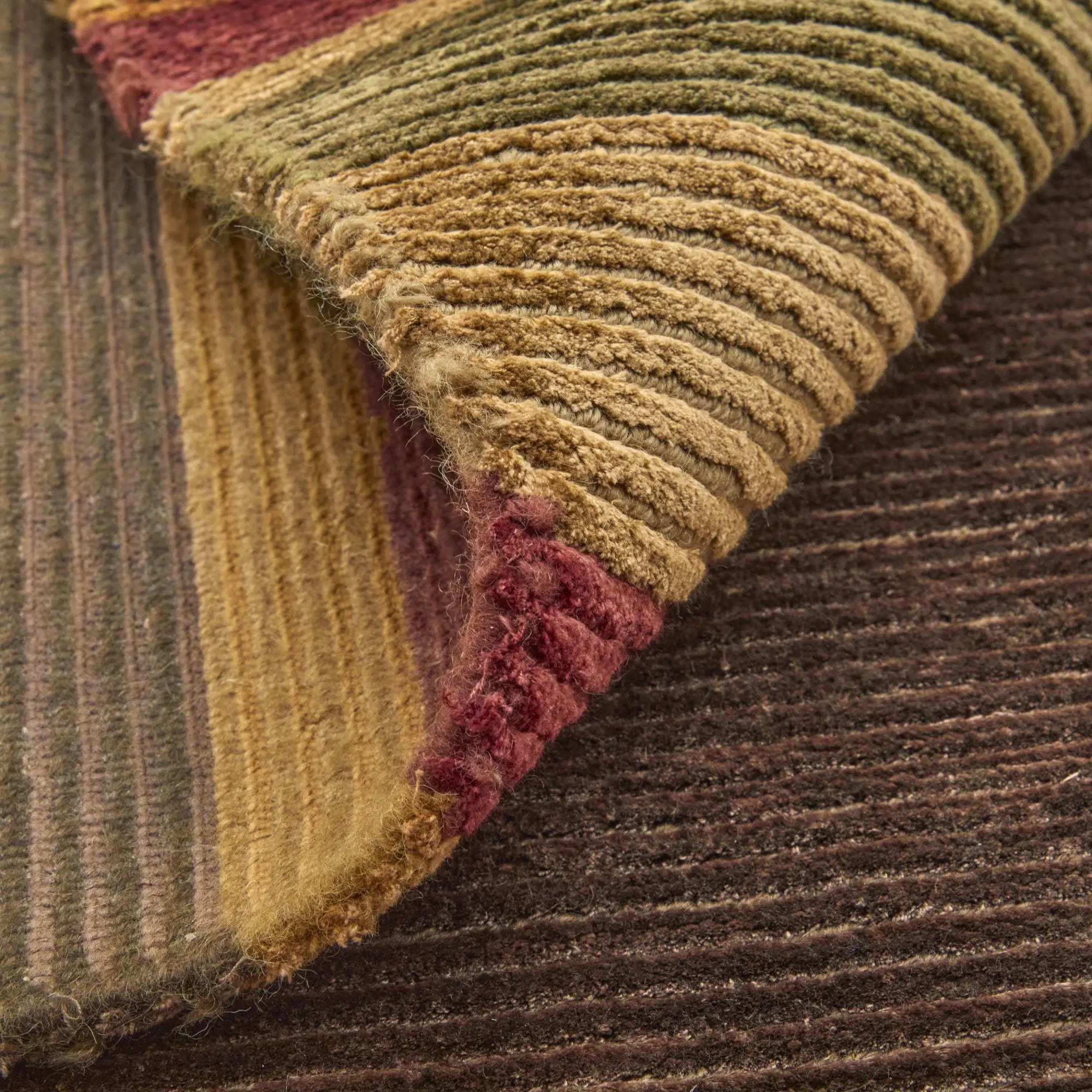 8' X 10' Brown Green And Red Striped Hand Knotted Area Rug Homeroots Home Decor