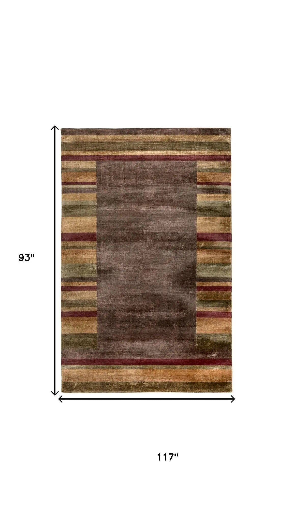8' X 10' Brown Green And Red Striped Hand Knotted Area Rug Homeroots Home Decor