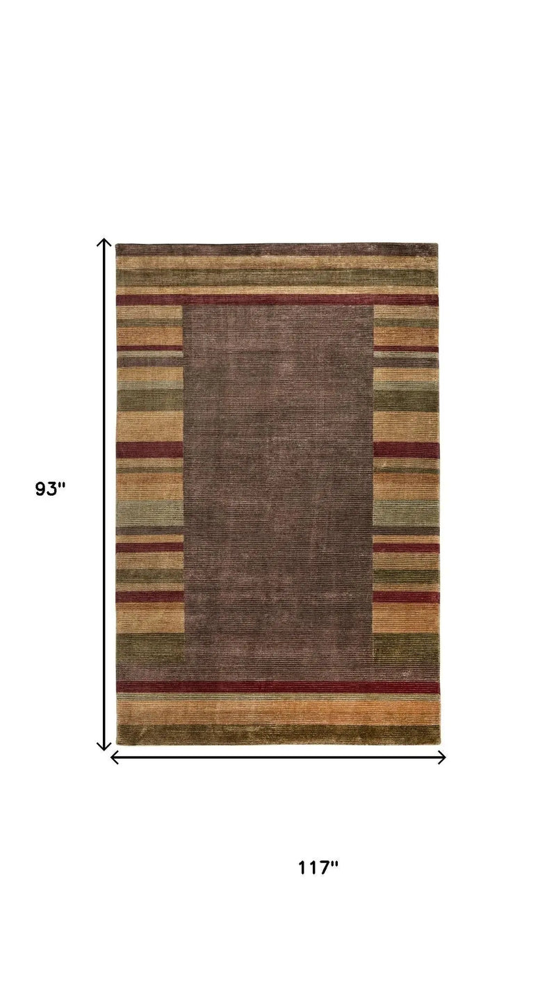 8' X 10' Brown Green And Red Striped Hand Knotted Area Rug Homeroots Home Decor