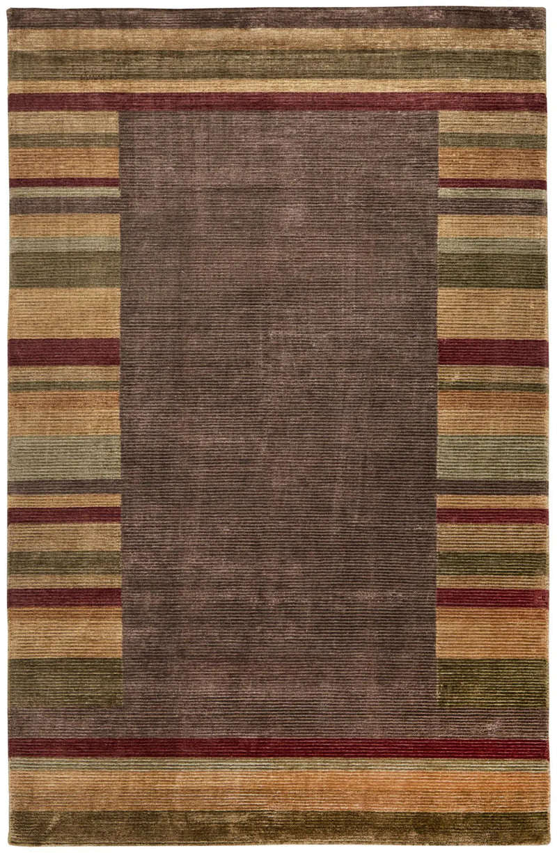 8' X 10' Brown Green And Red Striped Hand Knotted Area Rug Homeroots Home Decor