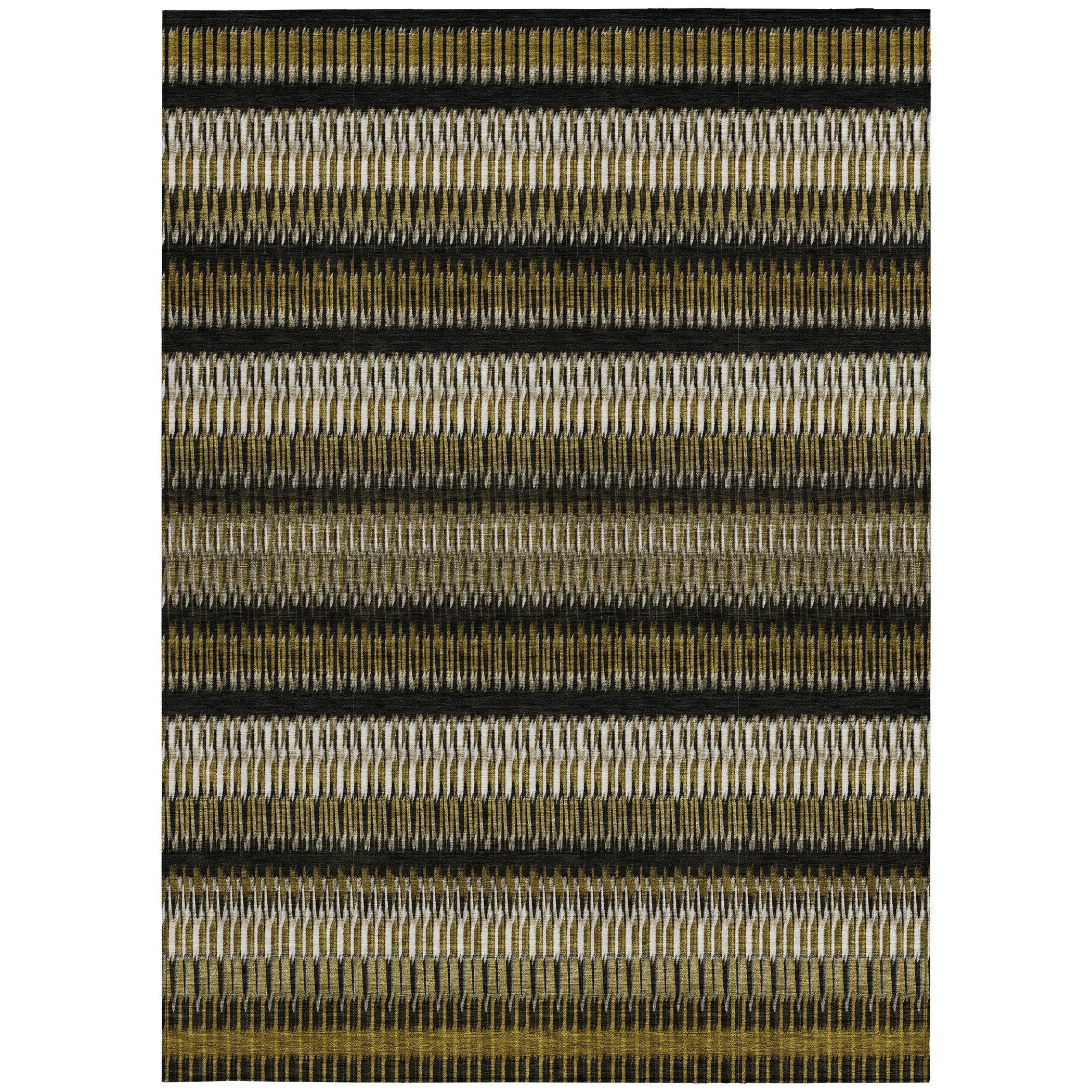8' X 10' Brown Ivory And Black Striped Washable Indoor Outdoor Area Rug Homeroots Outdoor