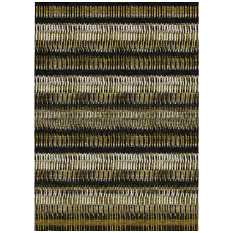 8' X 10' Brown Ivory And Black Striped Washable Indoor Outdoor Area Rug Homeroots Outdoor