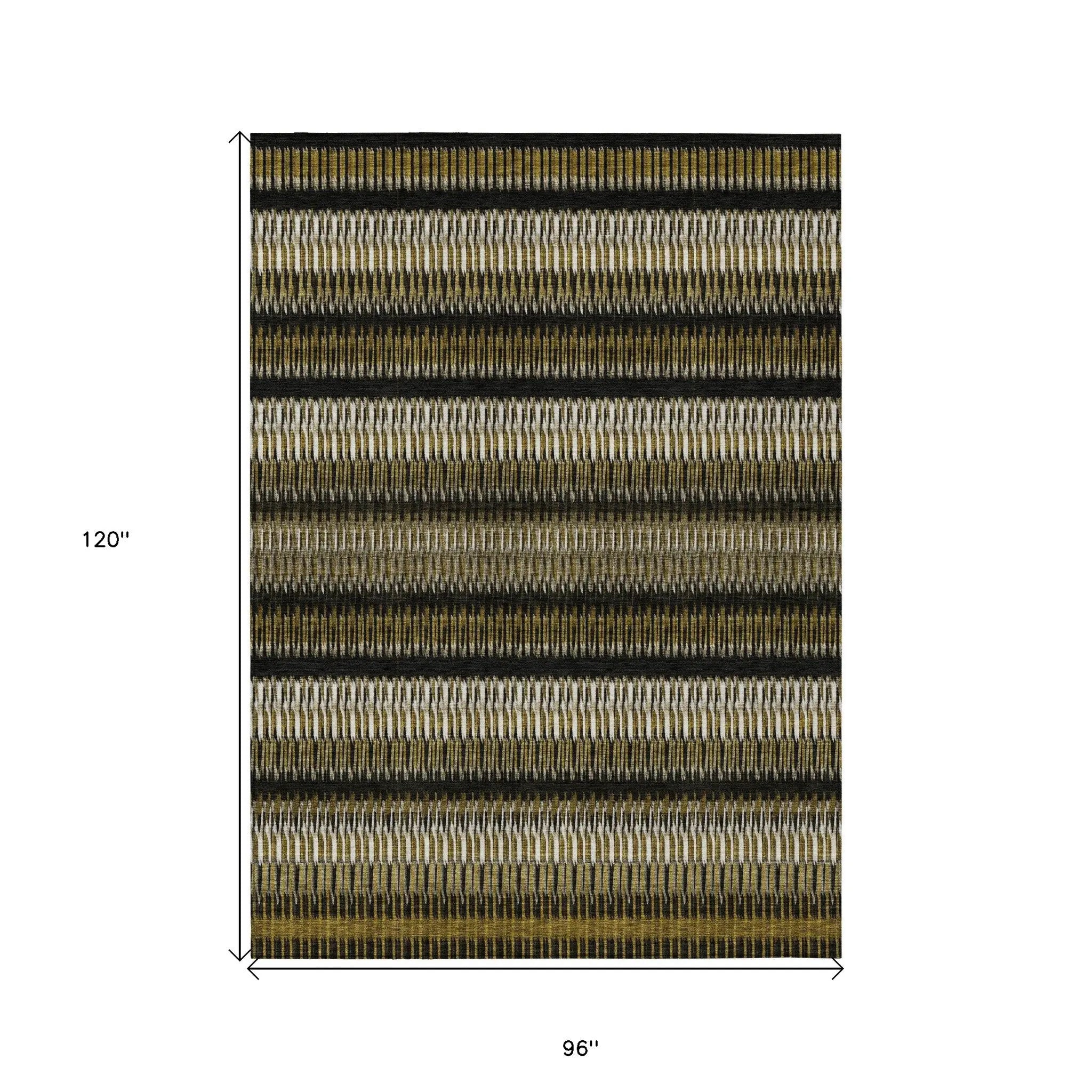 8' X 10' Brown Ivory And Black Striped Washable Indoor Outdoor Area Rug Homeroots Outdoor
