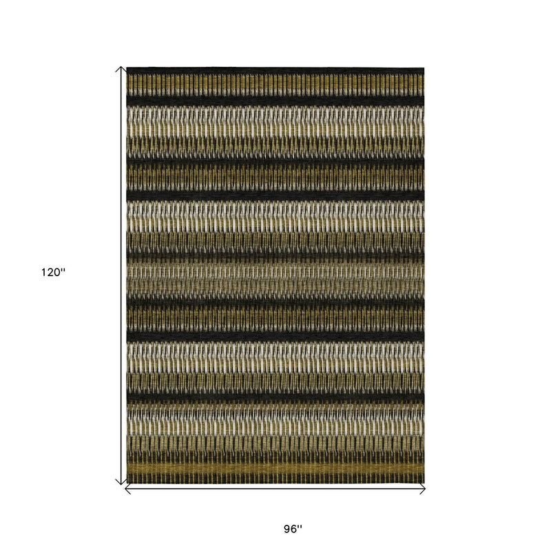 8' X 10' Brown Ivory And Black Striped Washable Indoor Outdoor Area Rug Homeroots Outdoor