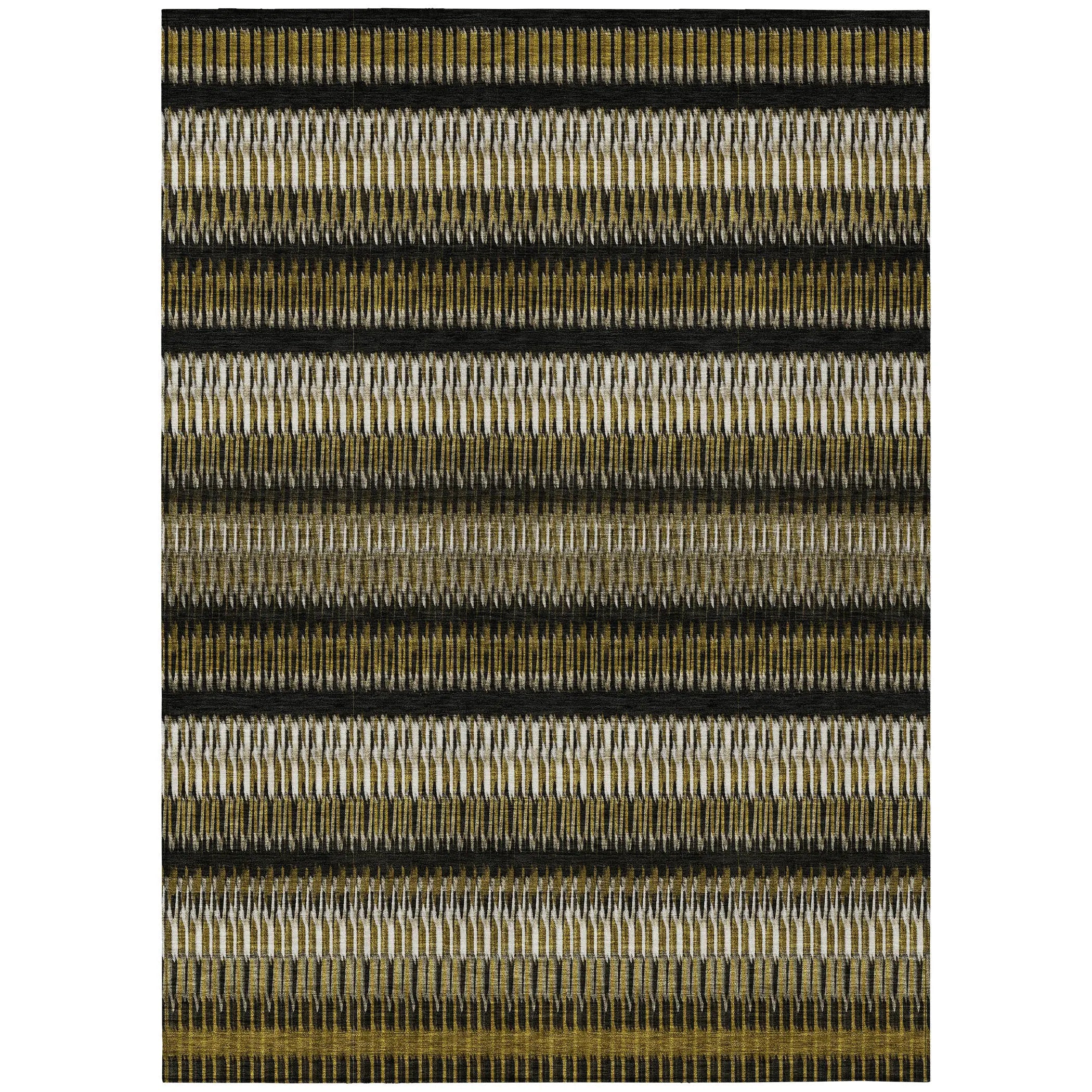 8' X 10' Brown Ivory And Black Striped Washable Indoor Outdoor Area Rug Homeroots Outdoor