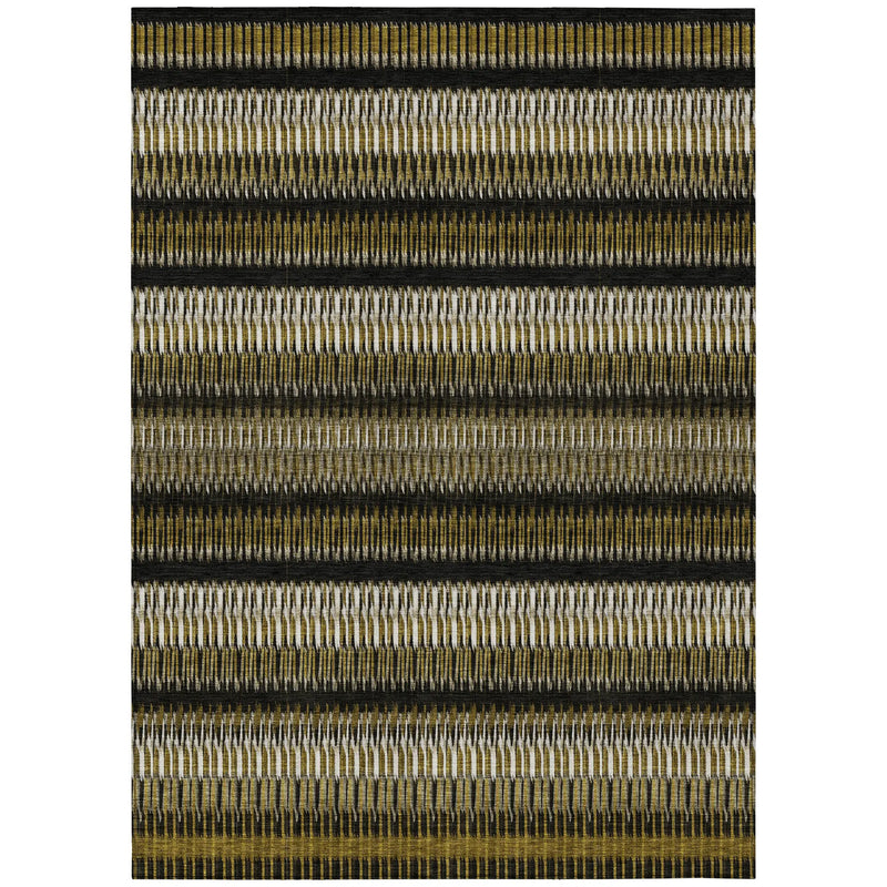 8' X 10' Brown Ivory And Black Striped Washable Indoor Outdoor Area Rug Homeroots Outdoor