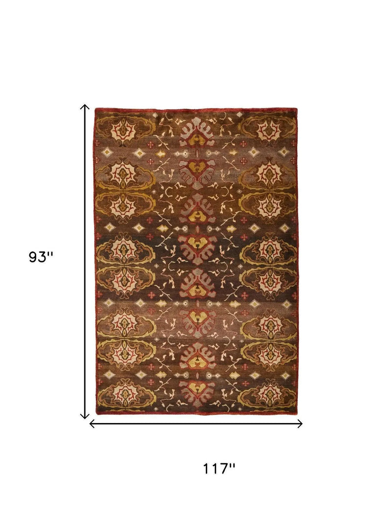8' X 10' Brown Red And Tan Wool Ikat Hand Knotted Area Rug Homeroots Home Decor