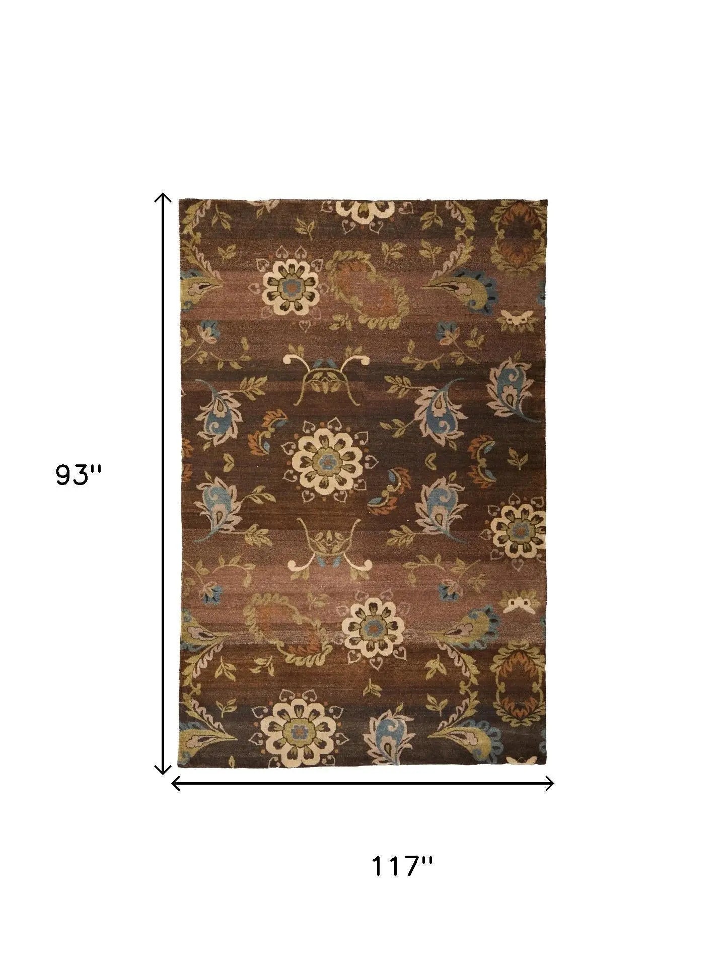 8' X 10' Brown Tan And Green Wool Floral Hand Knotted Area Rug Homeroots Home Decor