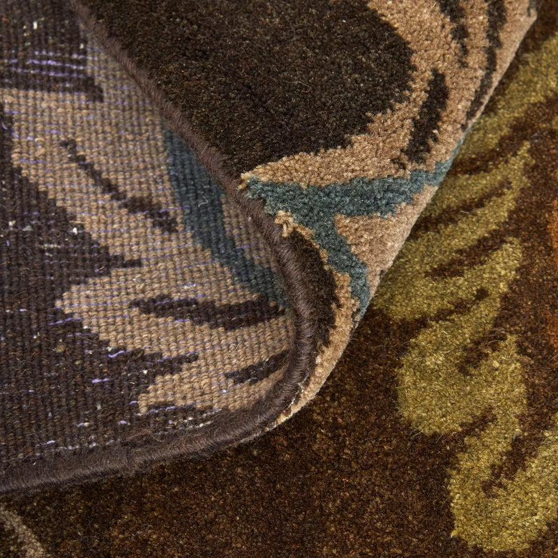 8' X 10' Brown Tan And Green Wool Floral Hand Knotted Area Rug Homeroots Home Decor