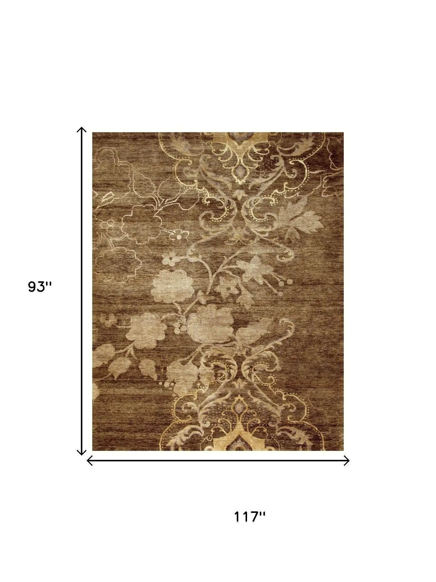 8' X 10' Brown Tan And Ivory Floral Hand Knotted Area Rug Homeroots Home Decor