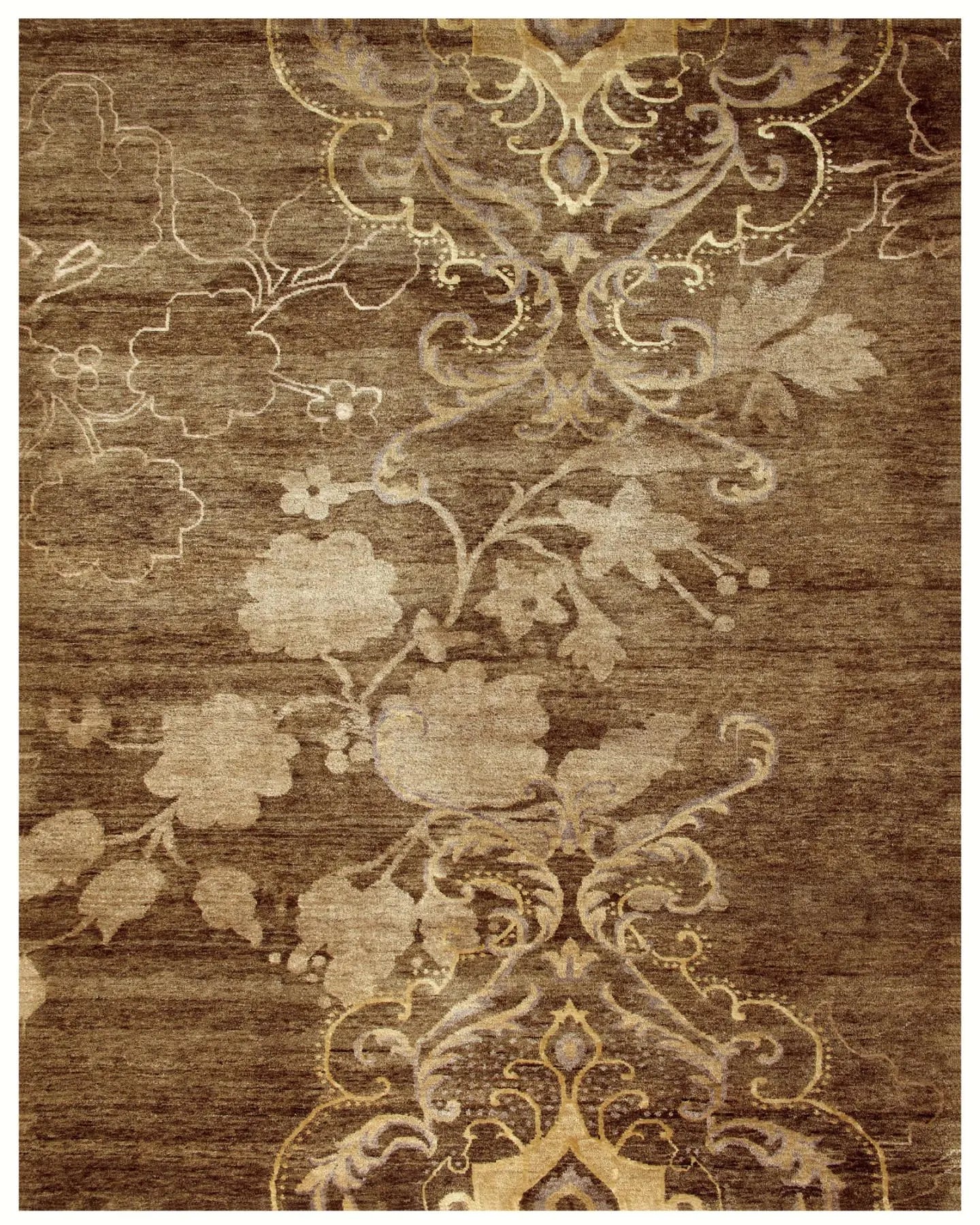 8' X 10' Brown Tan And Ivory Floral Hand Knotted Area Rug Homeroots Home Decor