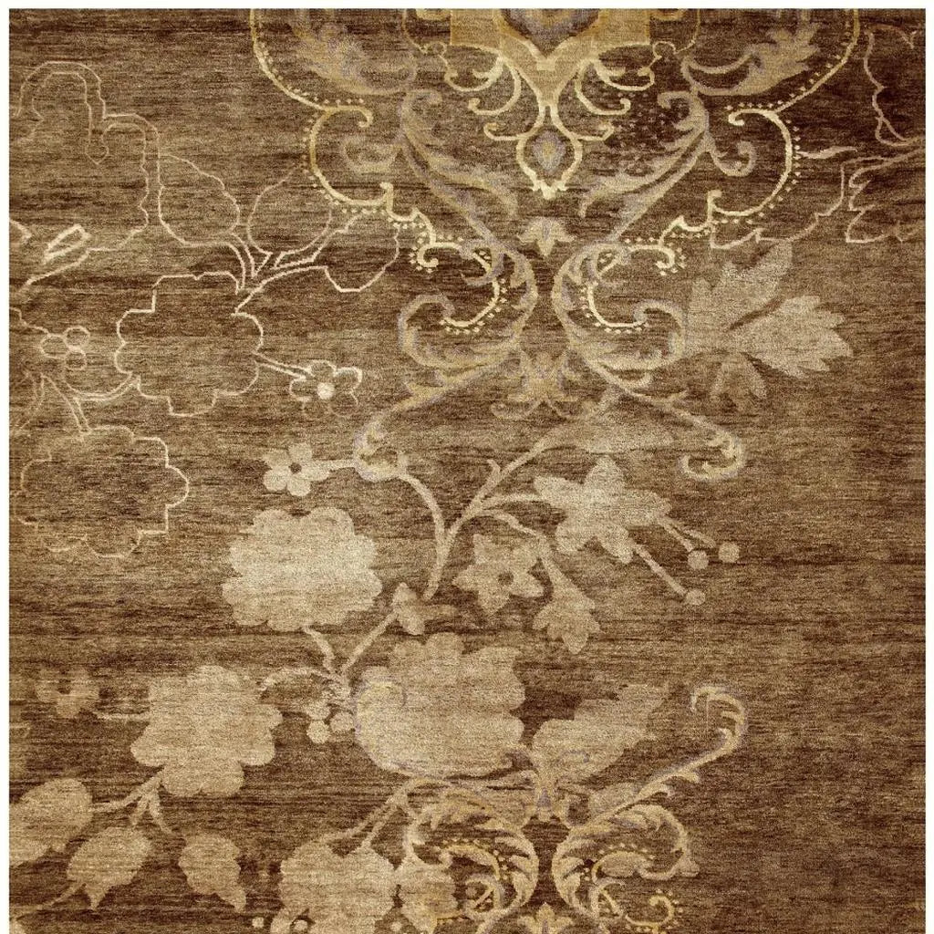8' X 10' Brown Tan And Ivory Floral Hand Knotted Area Rug Homeroots Home Decor