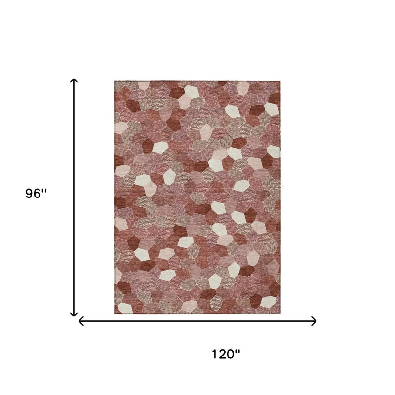 8' X 10' Burgundy And Ivory Geometric Washable Indoor Outdoor Area Rug Homeroots Outdoor