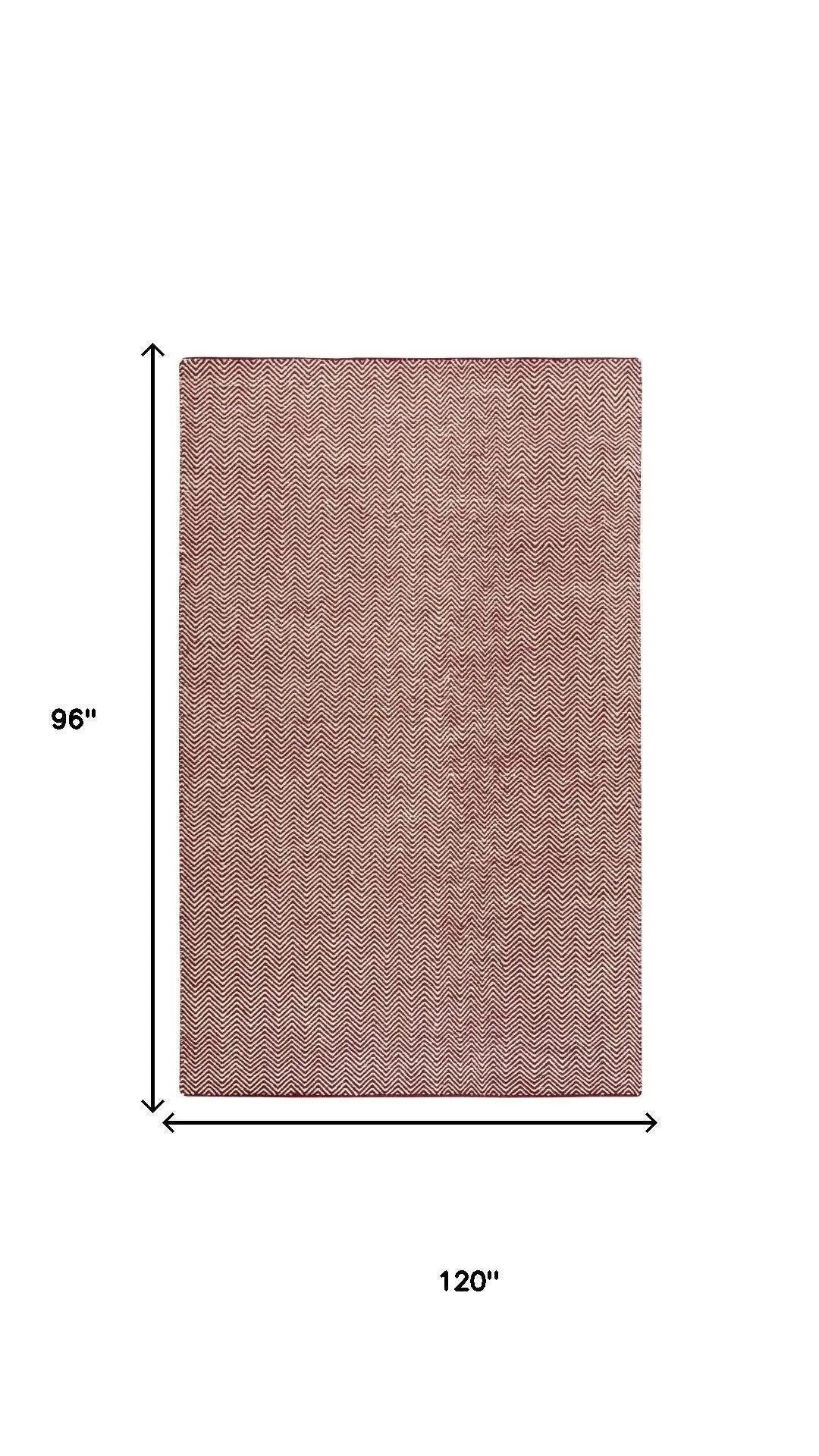 8' X 10' Burgundy And Off White Wool Chevron Hand Woven Area Rug Homeroots Home Decor