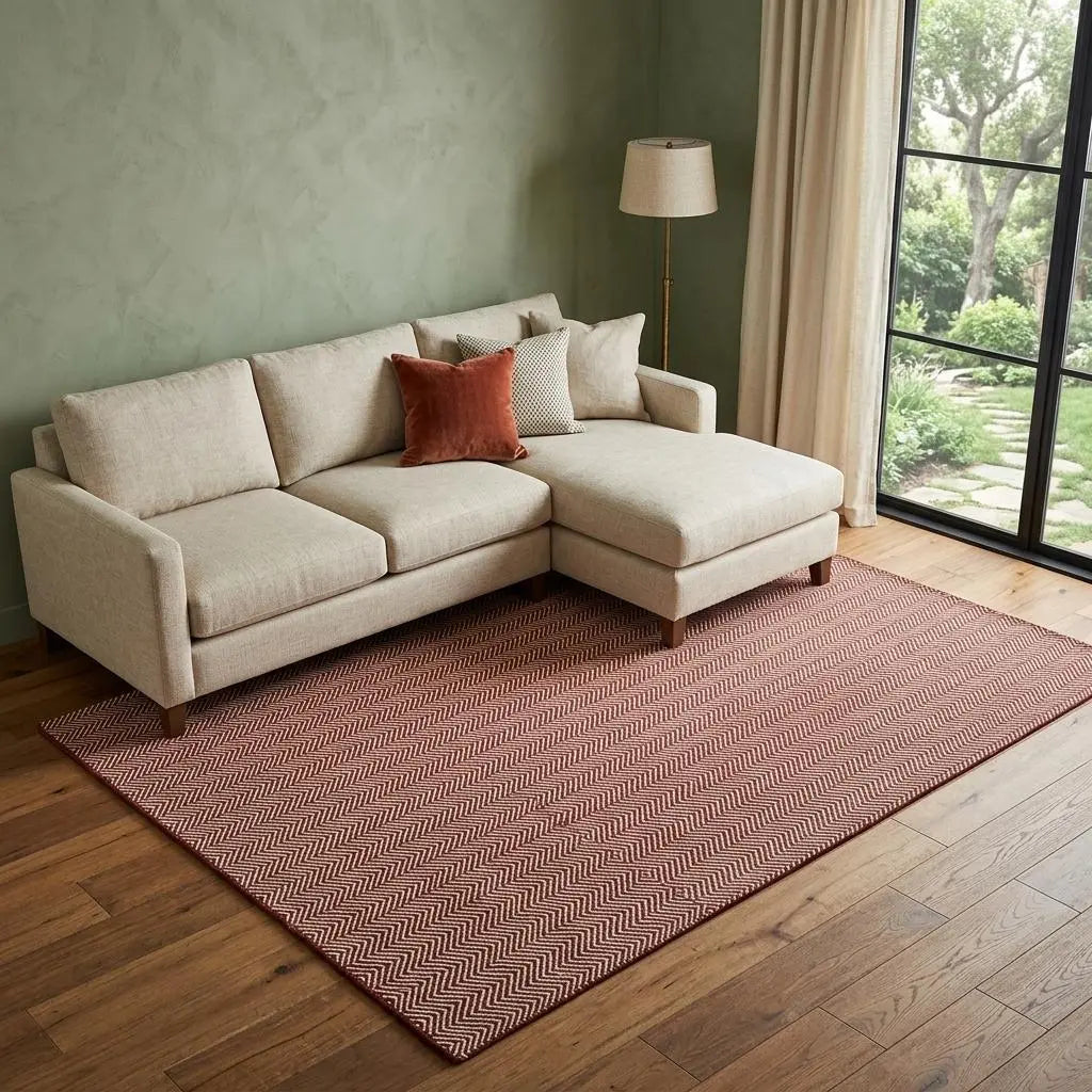 8' X 10' Burgundy And Off White Wool Chevron Hand Woven Area Rug Homeroots Home Decor