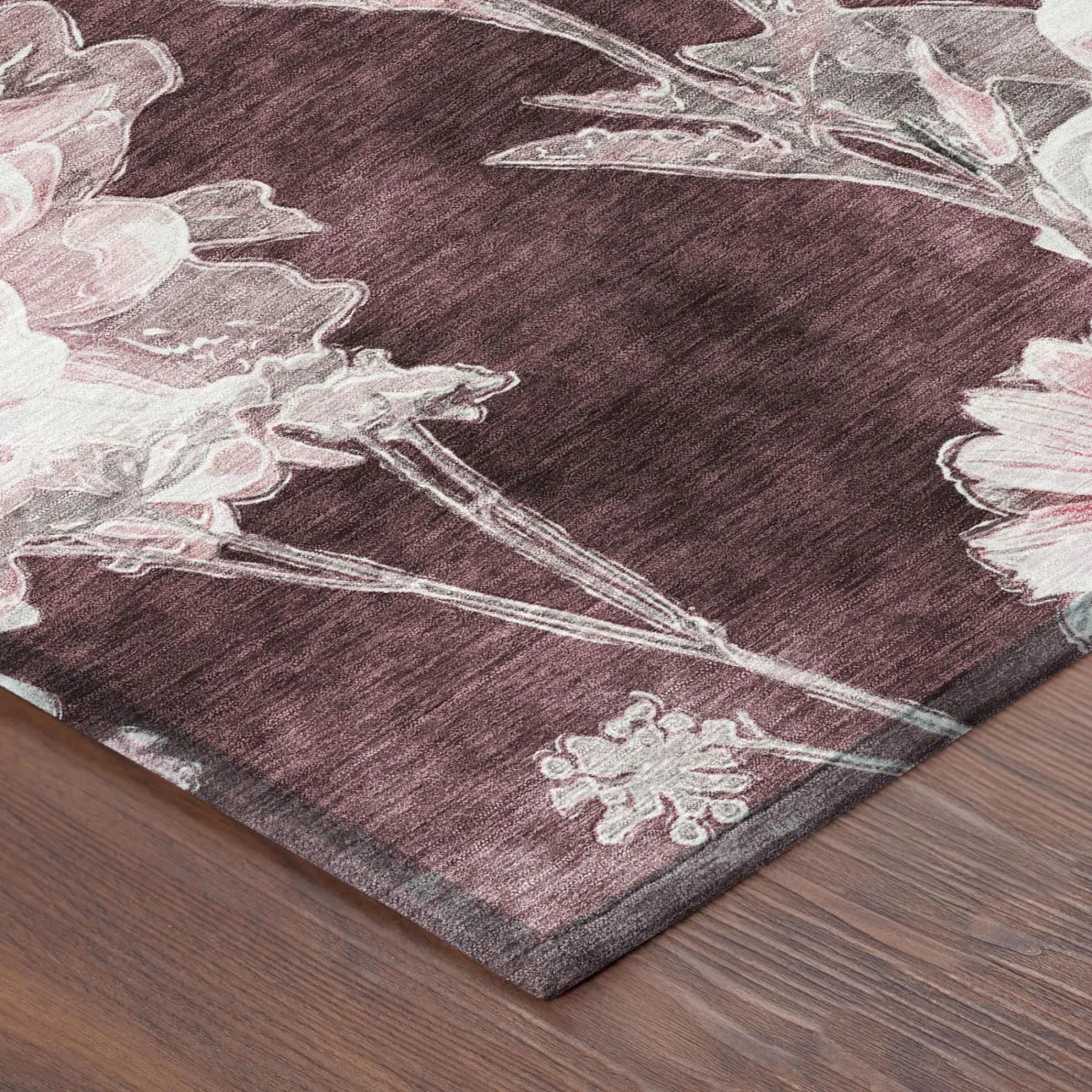 8' X 10' Burgundy And Red Floral Washable Indoor Outdoor Area Rug Homeroots Outdoor