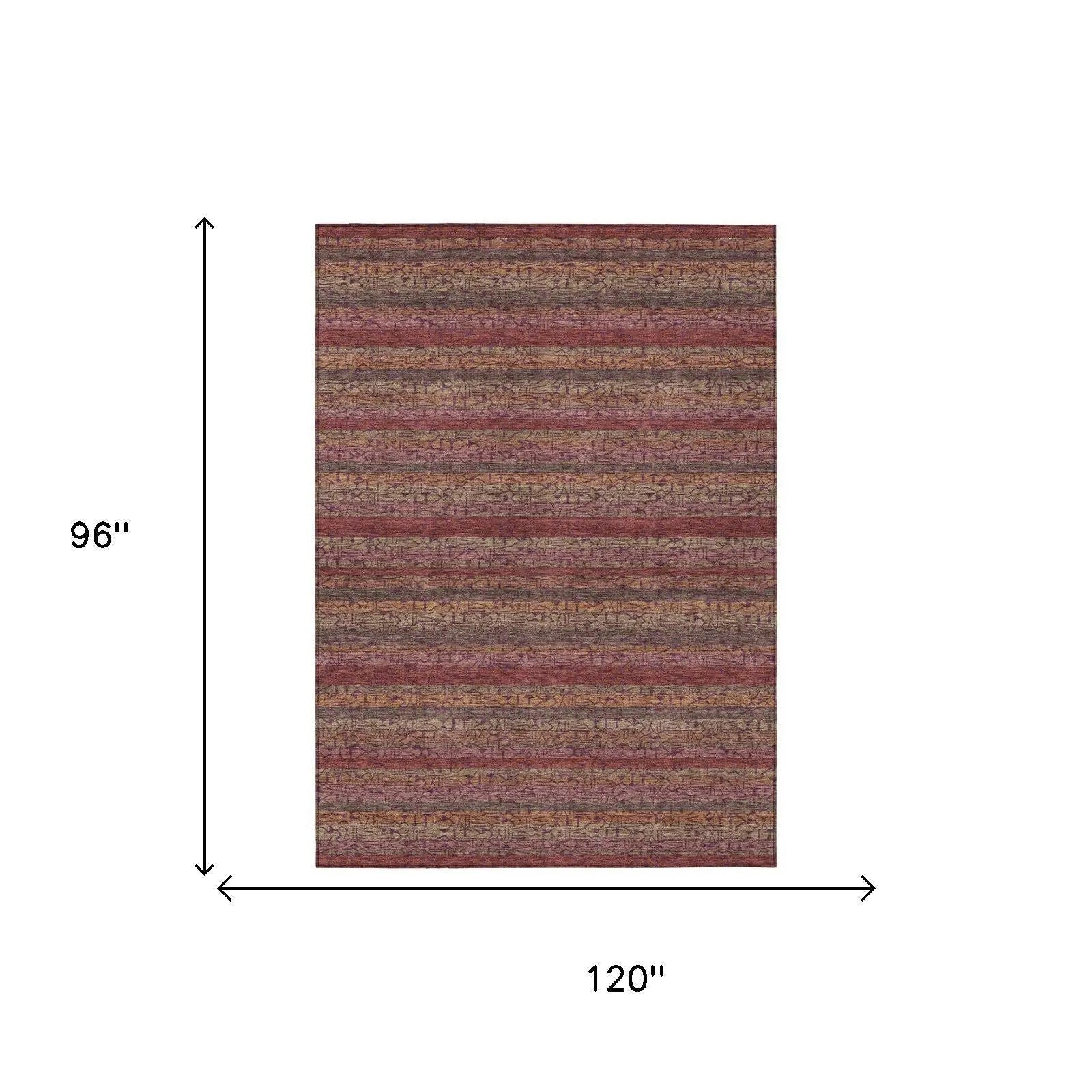8' X 10' Burgundy And Red Striped Washable Indoor Outdoor Area Rug Homeroots Outdoor